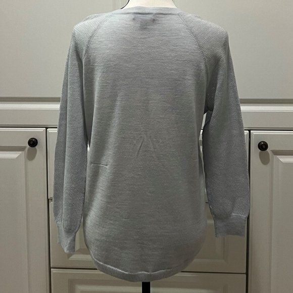 NWOT J. Crew Merino Wool Heathered Baby blue/ Mesh Sleeve Sweater Size M - Picture 6 of 9
